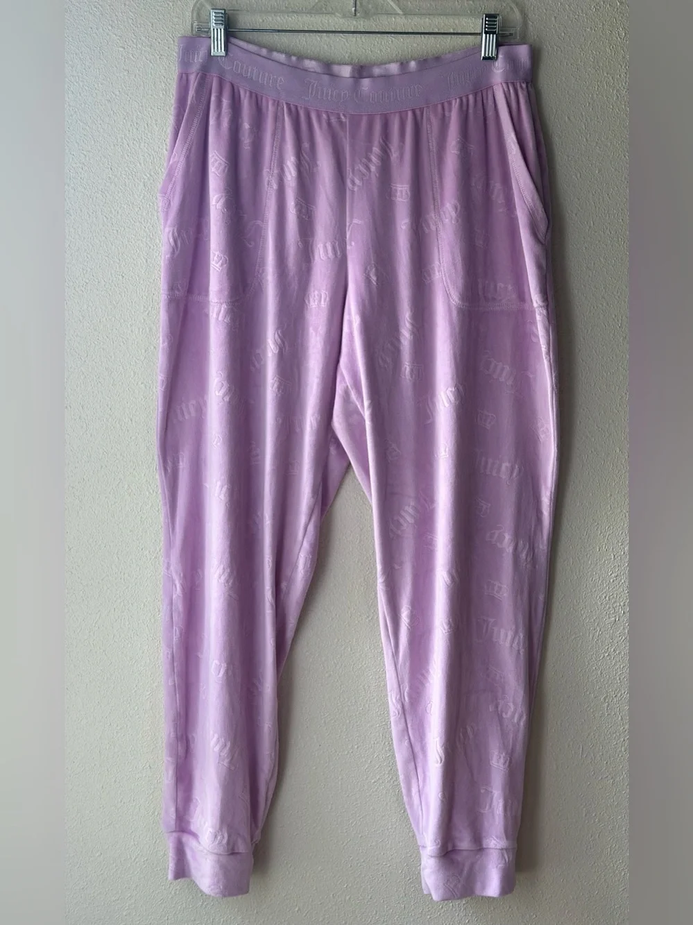 Juicy Couture Velour Tracksuit Set Lilac Pink Embossed Logo Crop Hoodie Pants M